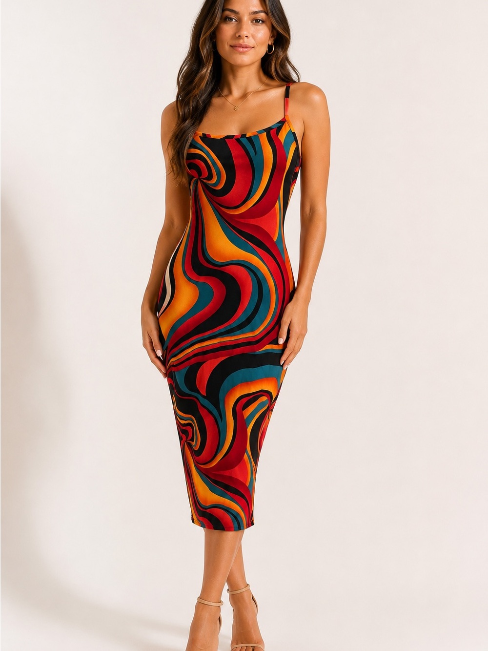 Psychedelic Swirl Open Back Midi Dress Size L – Runs more like a M/S NWOT